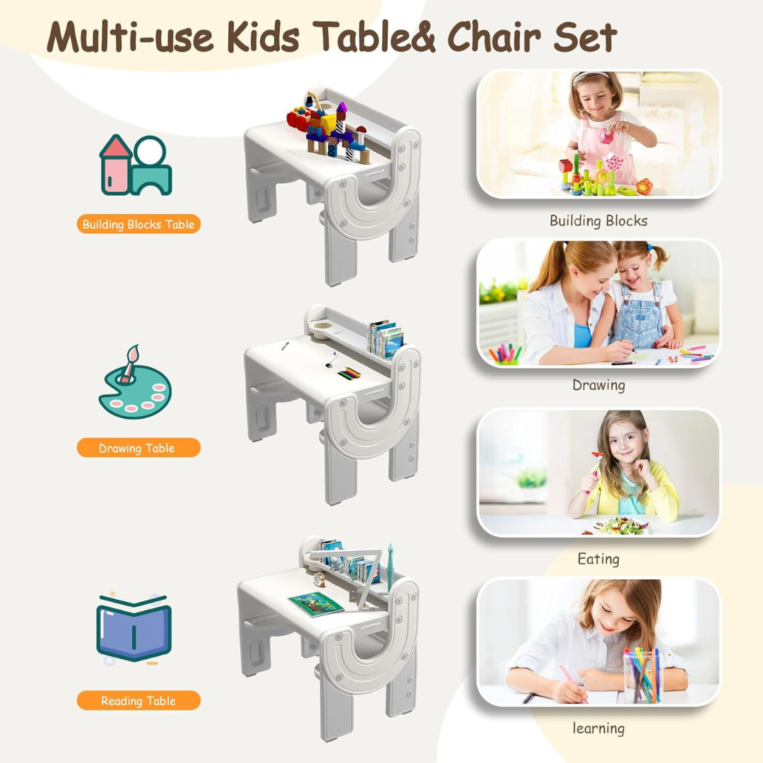 Kids Drawing Table and Chair Set with Erasable Tabletop