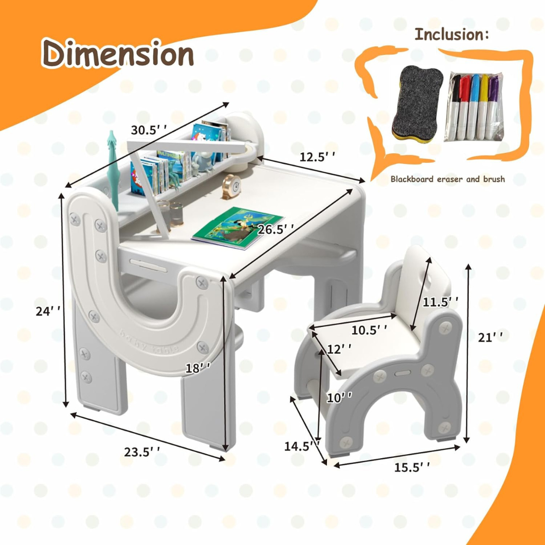 Kids Drawing Table and Chair Set with Erasable Tabletop