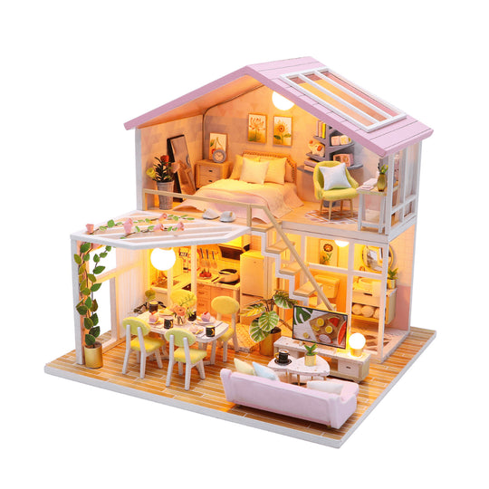DIY Sweet Time Poppenhuis Miniatuur Kit met Meubels en LED-licht