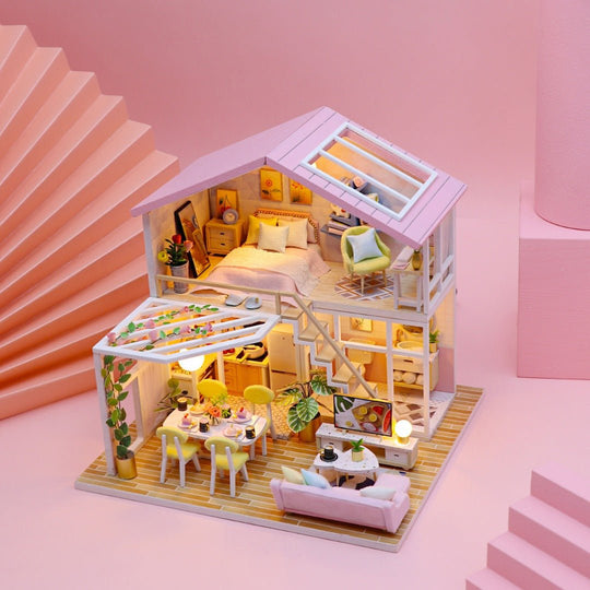 DIY wooden dollhouse kit with furniture and LED lights – Lebanon