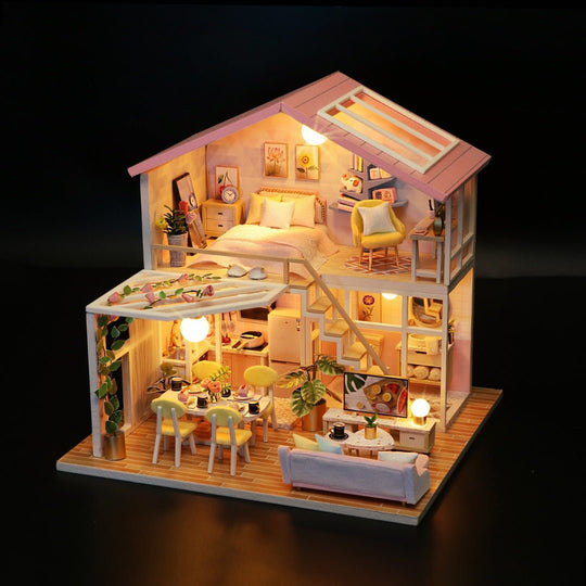 DIY Sweet Time Poppenhuis Miniatuur Kit met Meubels en LED-licht
