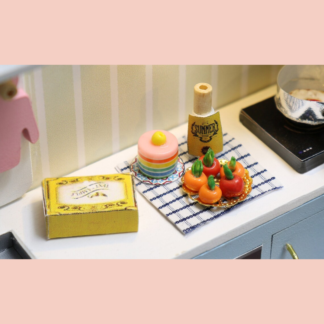 DIY Cute Style Kitchen Miniature Kit with Furniture And Led Light