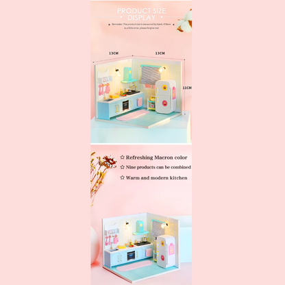 DIY Cute Style Kitchen Miniature Kit with Furniture And Led Light