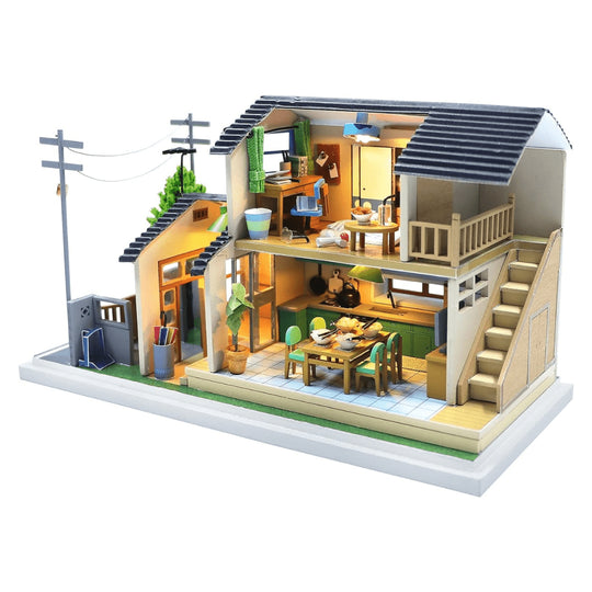 DIY miniature dollhouse kit with safe high-quality materials for kids and parents to build together