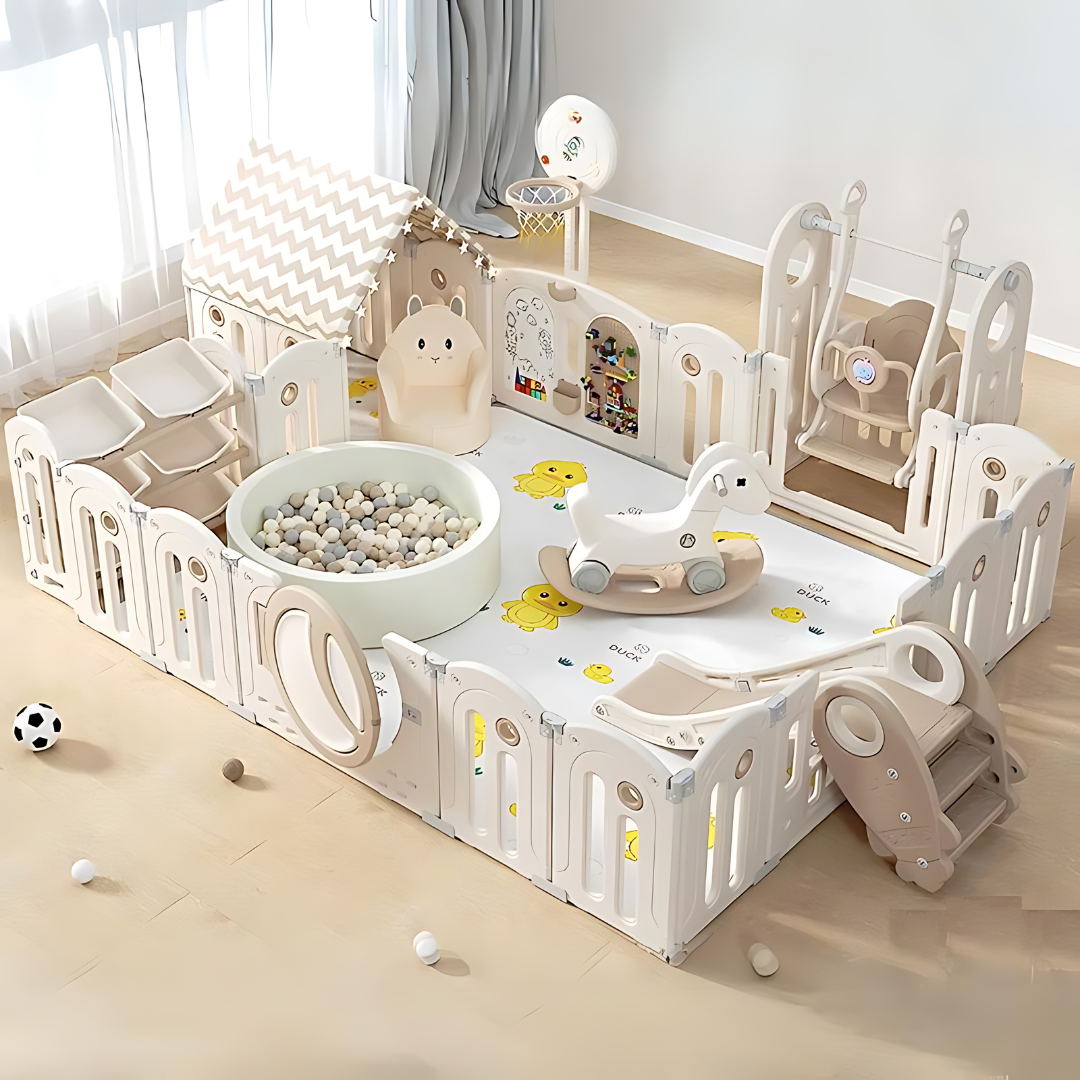 Foldable Baby Fence with House Baby Playpen and Matching Toys 240 × 200 × 63 CM