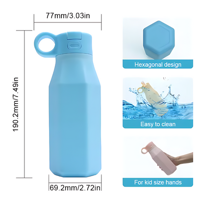 Mini Joy Silicone bottle With Straw And Flip-Up Lid , Ideal For Toddlers And Older kids