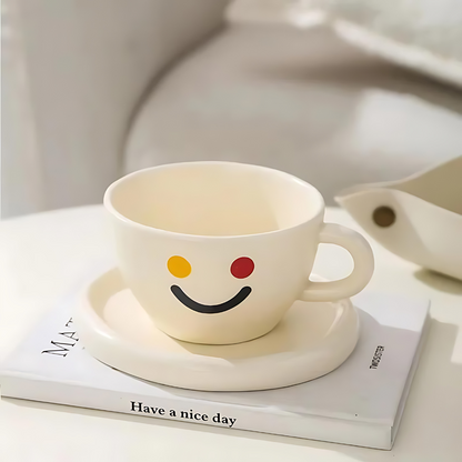 Ceramic Cup Korean Style Hand-Painted Yellow Smile 260ML