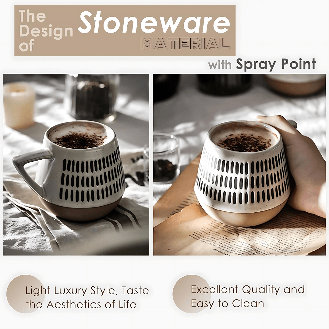 Handmade 300ml stoneware coffee mug with polka dot design – premium ceramic cup for tea or coffee, durable & stylish, available in Beirut Lebanon.