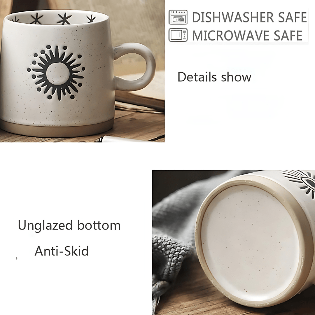 Handmade 300ml stoneware coffee mug with polka dot design – premium ceramic cup for tea or coffee, durable & stylish, available in Beirut Lebanon.