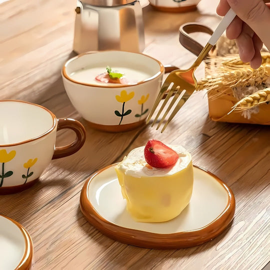 كوب قهوة سيراميك جميل مرسوم يدويًا على الطراز الكوري مع صحن سعة 250 مل