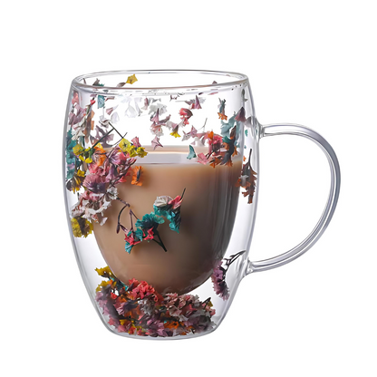 Aesthetic Dried Flower Glass , Double Wall Glass 350ml