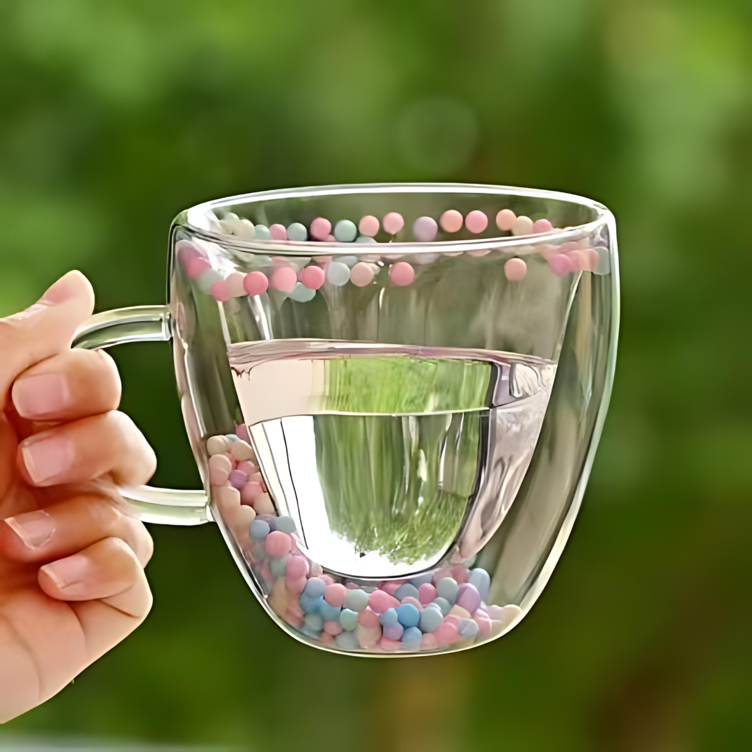 Unique 250ml Double Walled Glass Mug - European House Hold