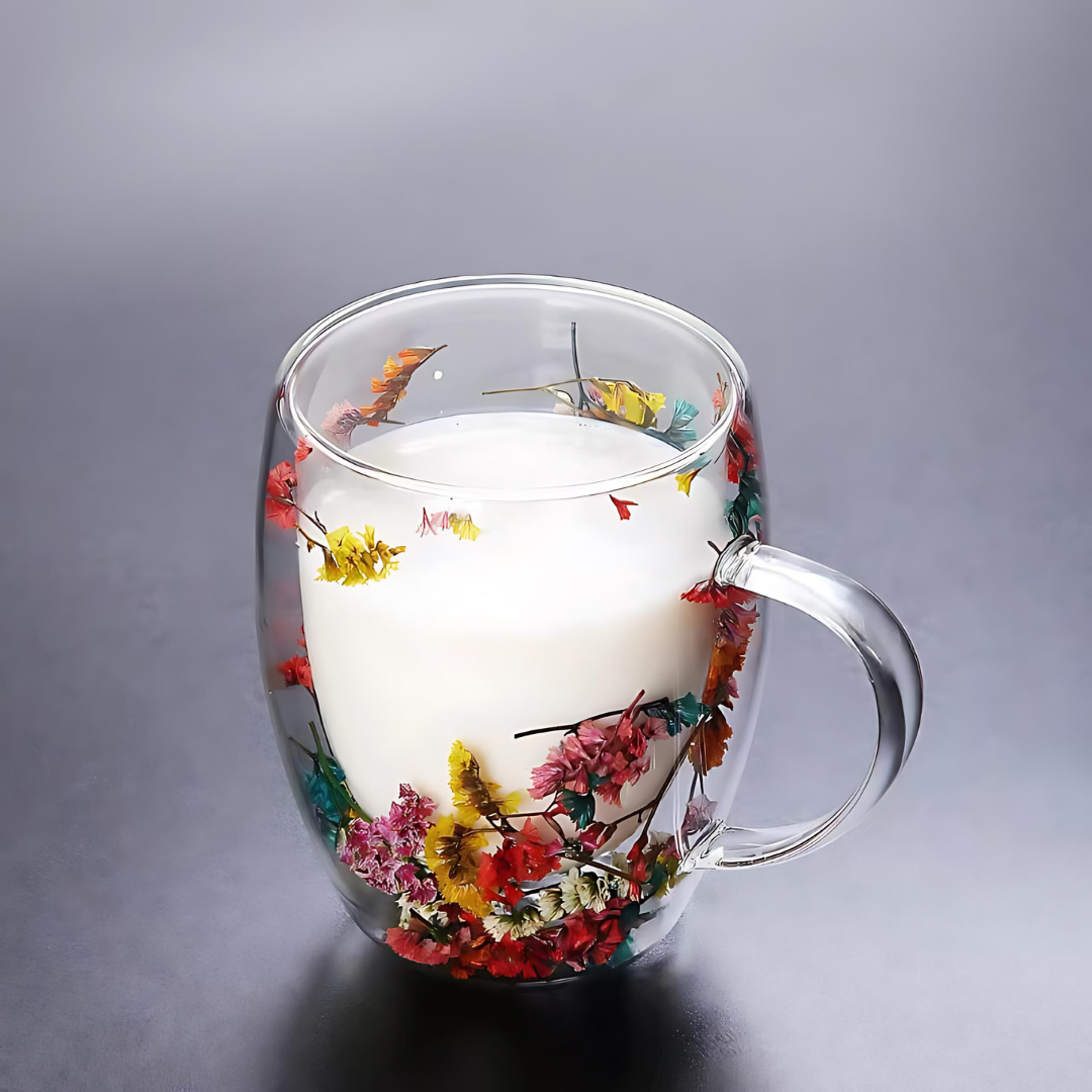 Aesthetic Dried Flower Glass , Double Wall Glass 350ml