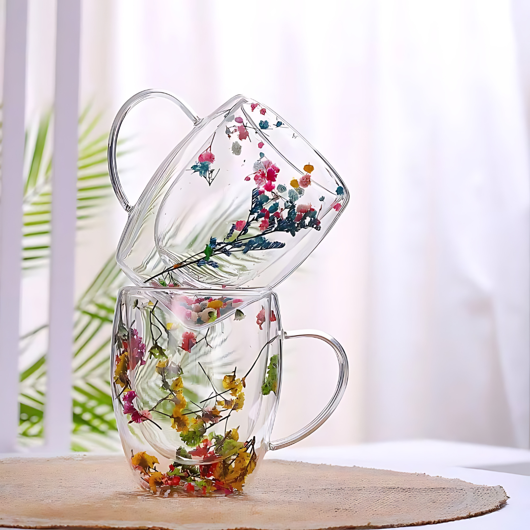 Aesthetic Dried Flower Glass , Double Wall Glass 350ml