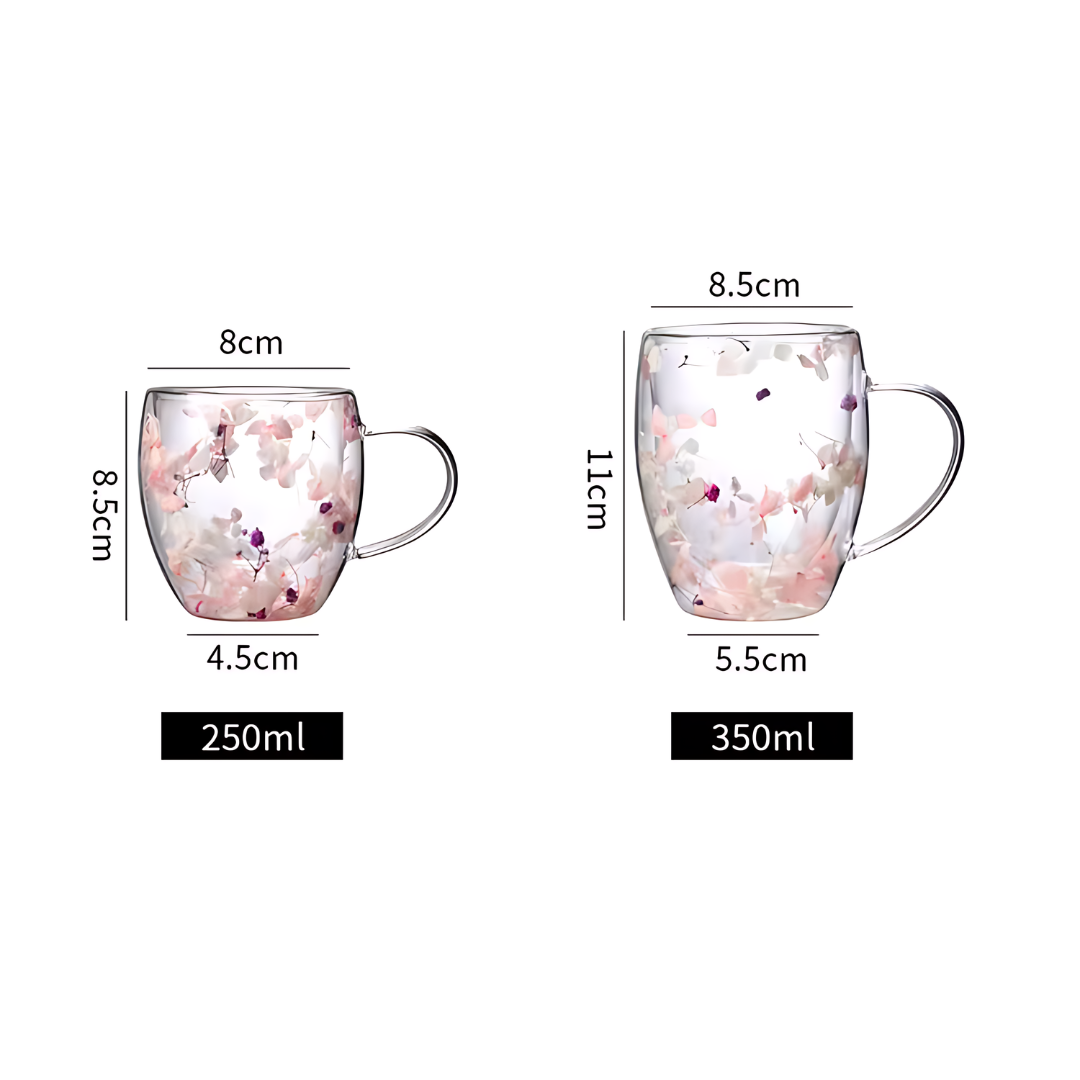 Aesthetic Dried Flower Glass , Double Wall Glass 350ml