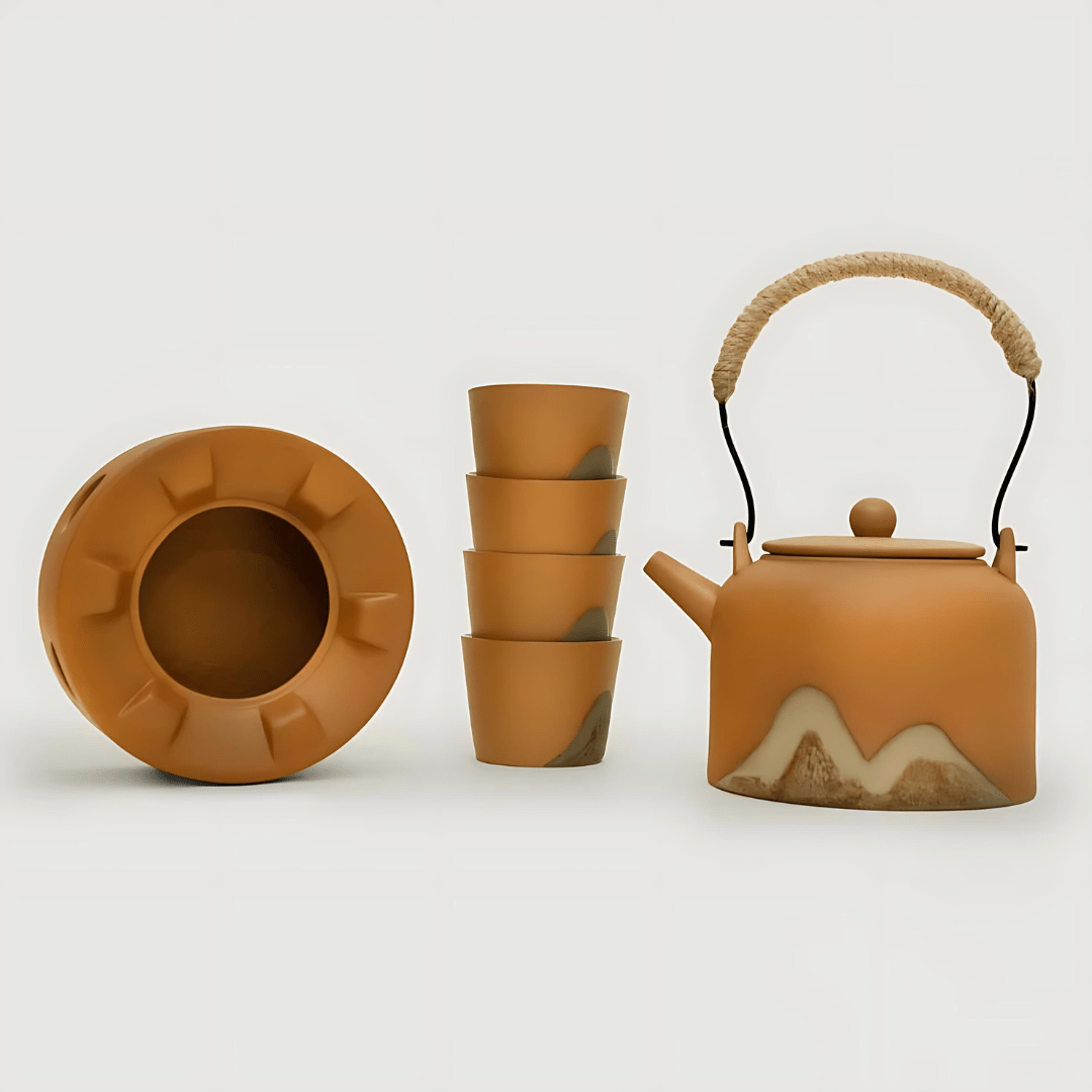 Japanese coarse pottery teapot set with 4 cups, 330ml capacity, elegant gift box, ideal for tea lovers in Beirut Lebanon