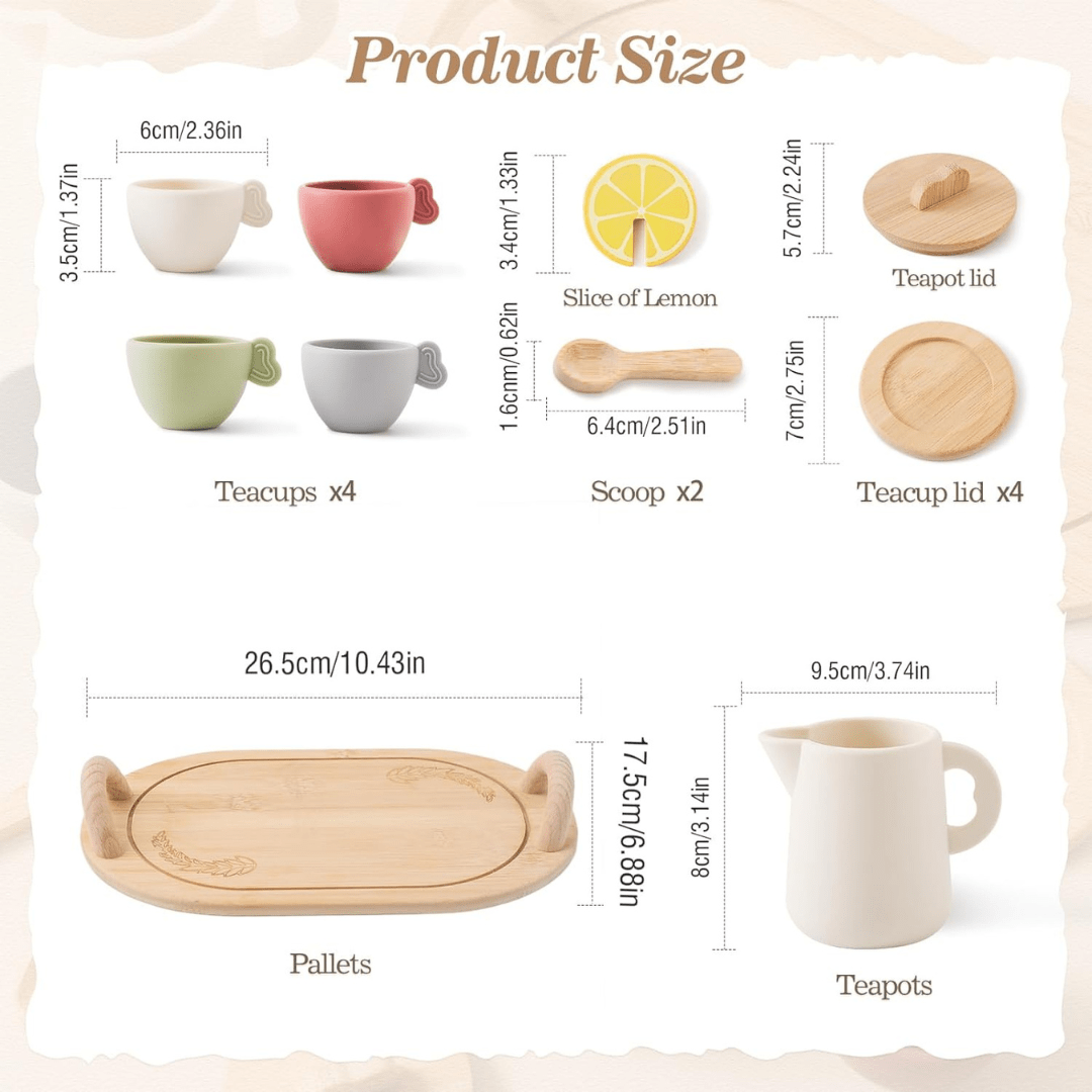 Wooden toy tea party set for kids – 13-piece BPA-free silicone and wood play tea set in Morandi soft tones, safe and fun pretend play gift available in Beirut Lebanon