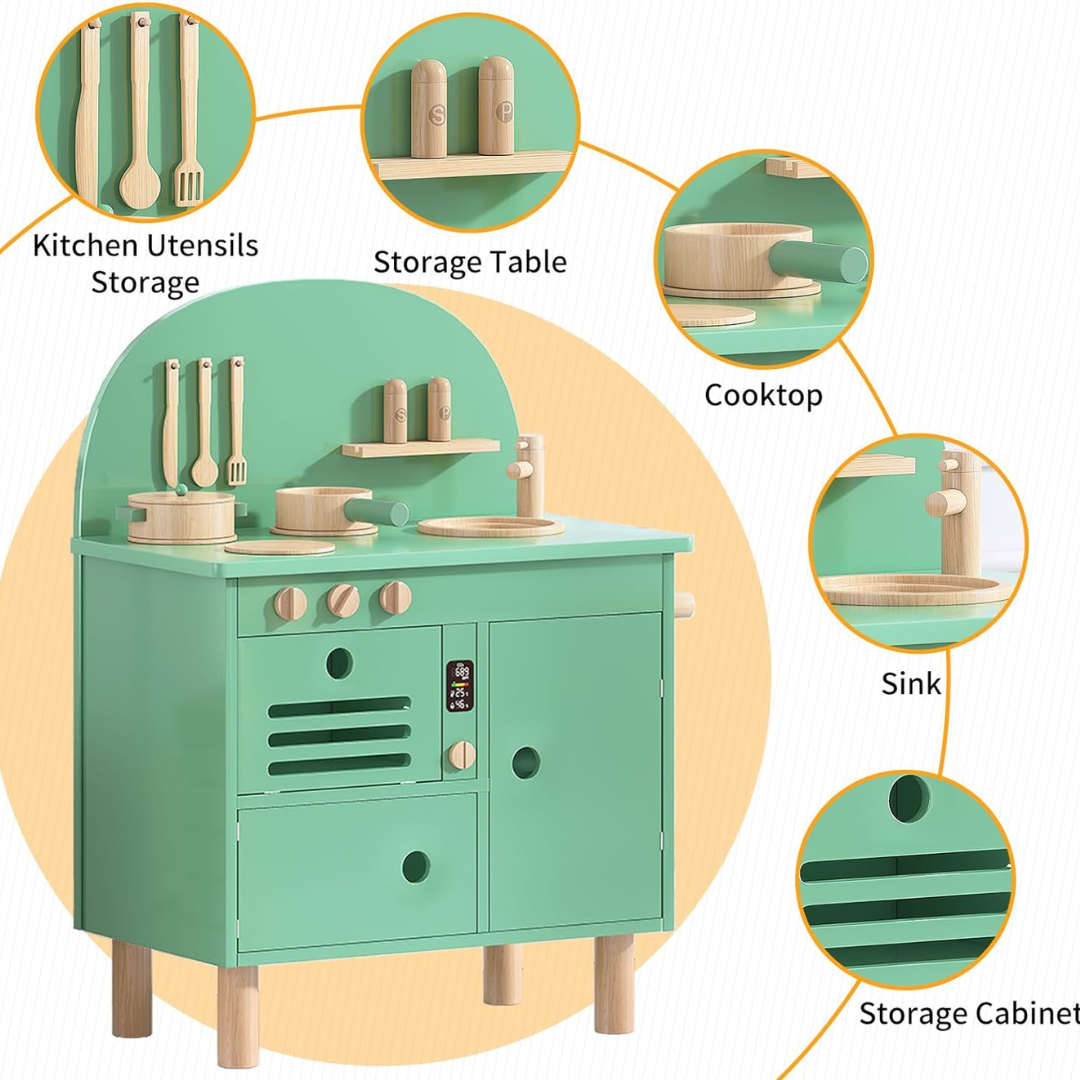 Pretend Wooden Cooking Wooden Kitchen For Kids