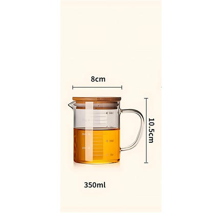كوب قياس زجاجي مزدوج الجدار من مادة البورسليكات العالية مع غطاء خشبي 350 مل/500 مل/1 لتر
