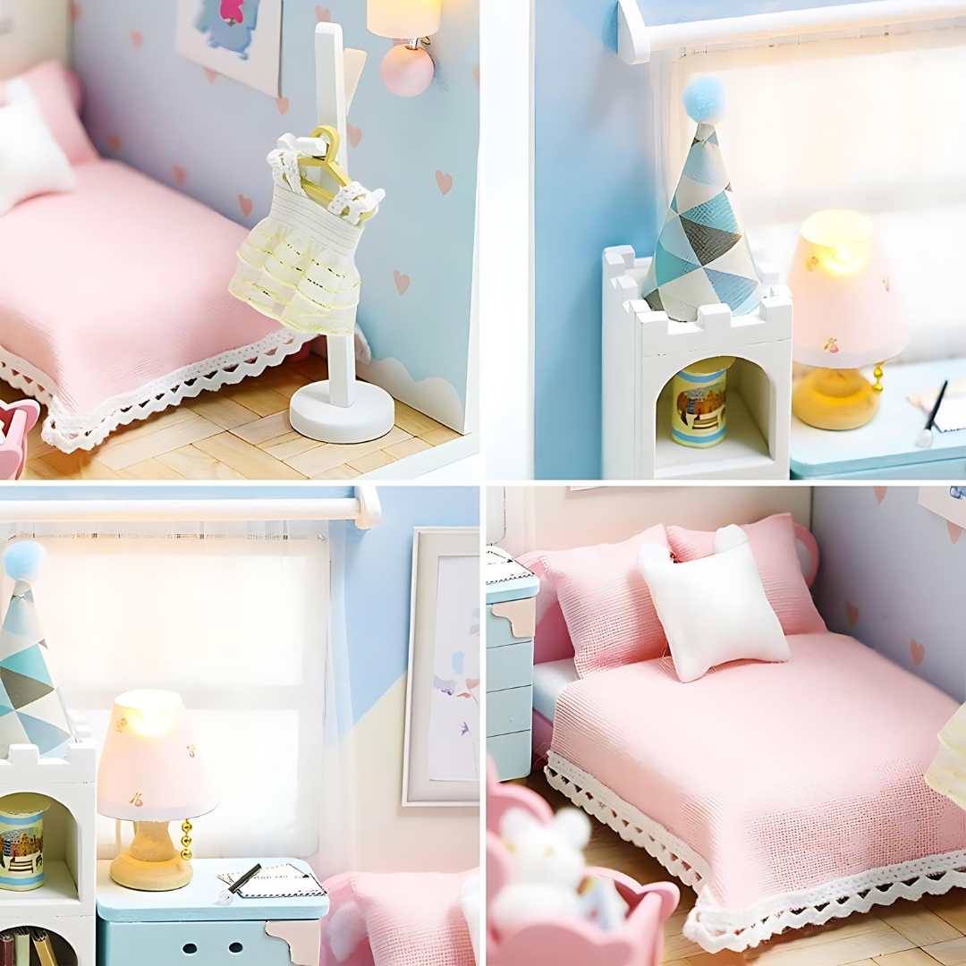 DIY Bed Room Miniature with Furniture And Led Light