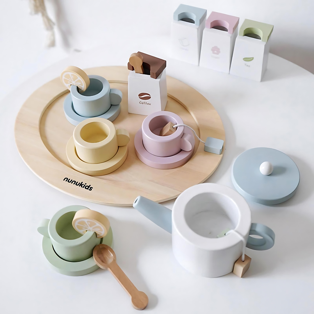 Wooden Play Kitchen Tea Set With Accessories