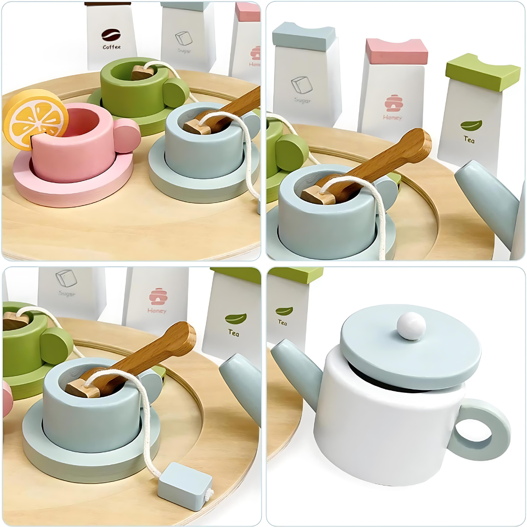 Wooden Play Kitchen Tea Set With Accessories