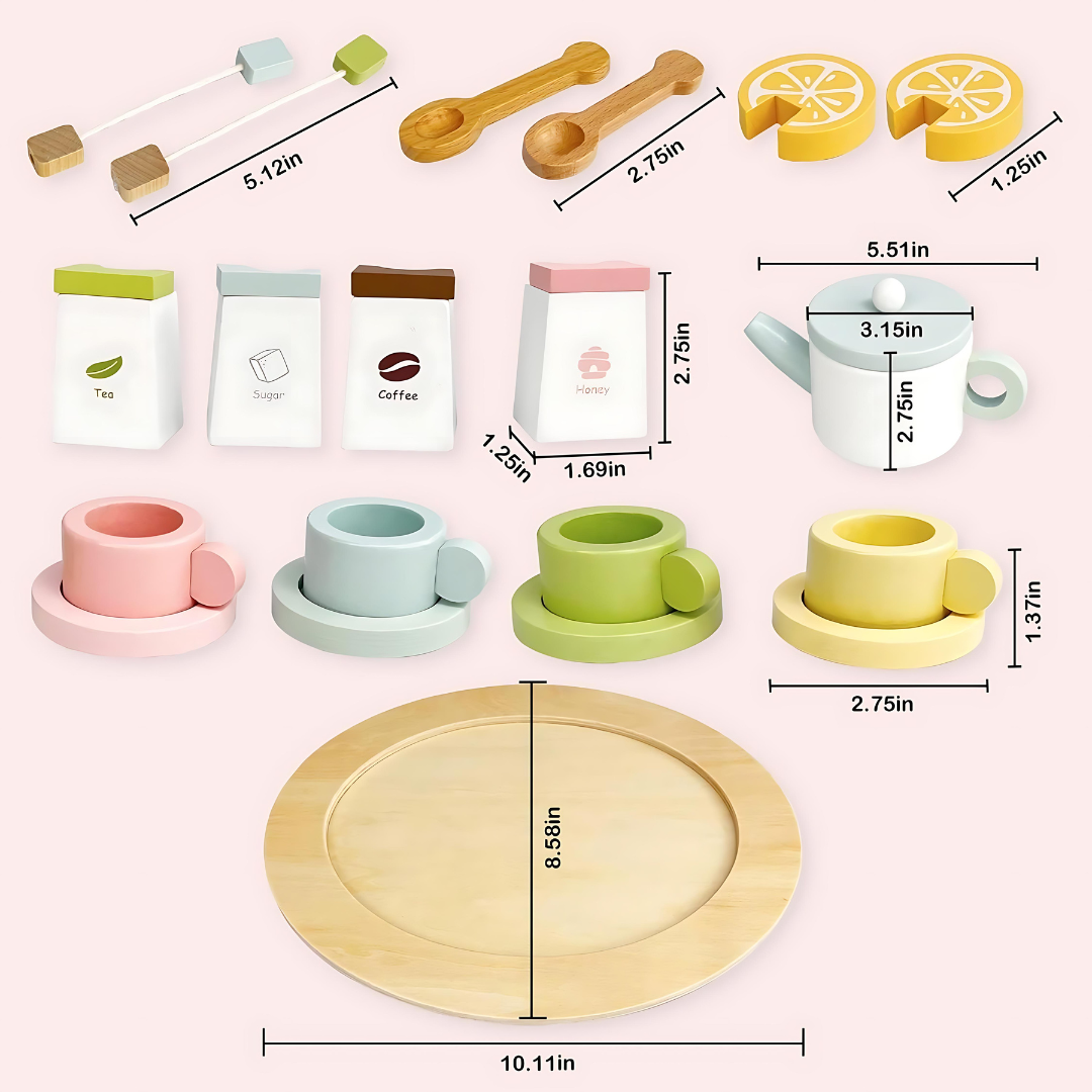 Wooden Play Kitchen Tea Set With Accessories