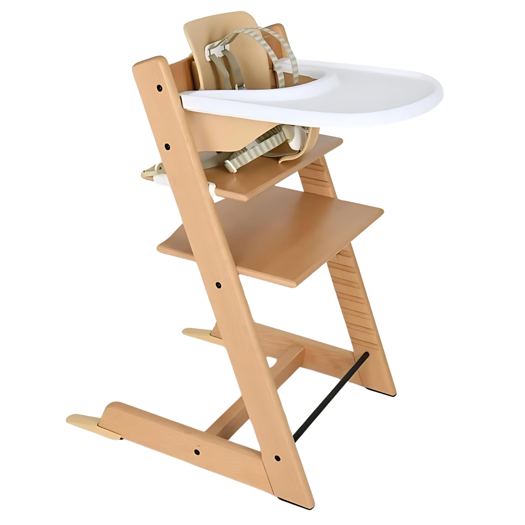 Beech Wood Adjustable Baby High Chair With Full Accessories