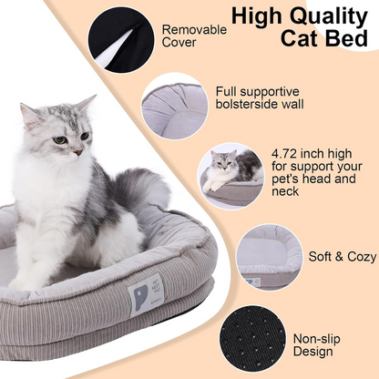 Soft Calming Cat Bed , Washable Cover , Anti-Slip Bottom