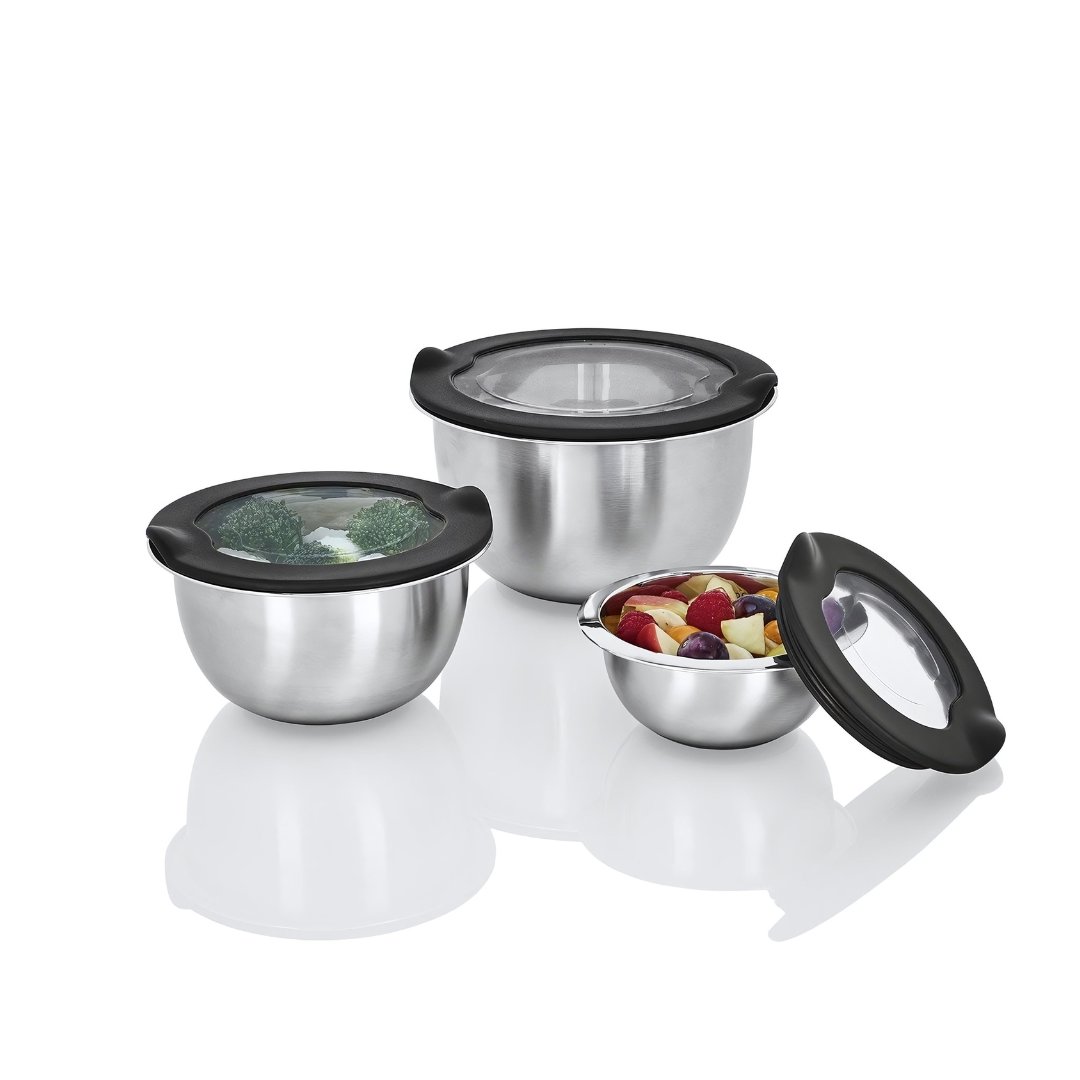 Ernesto Stainless Steel Mixing Bowls Set of 3 with Transparent Lid | European House Hold