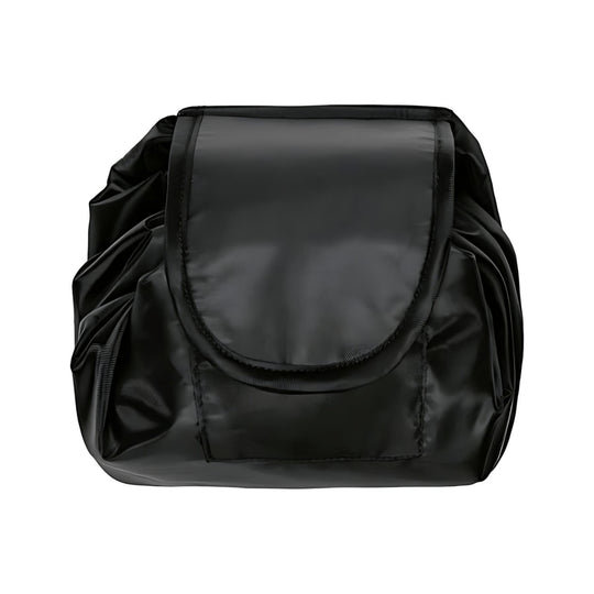Black TOPMOVE German-made foldable makeup bag with drawstring.