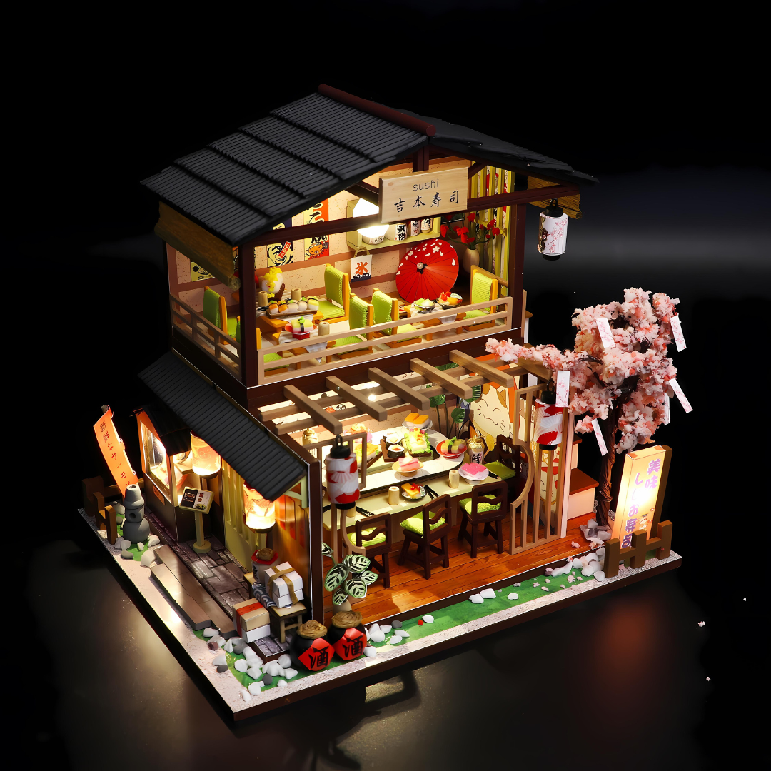 DIY Japanese Style Miniature Sushi House Kit With Led Light