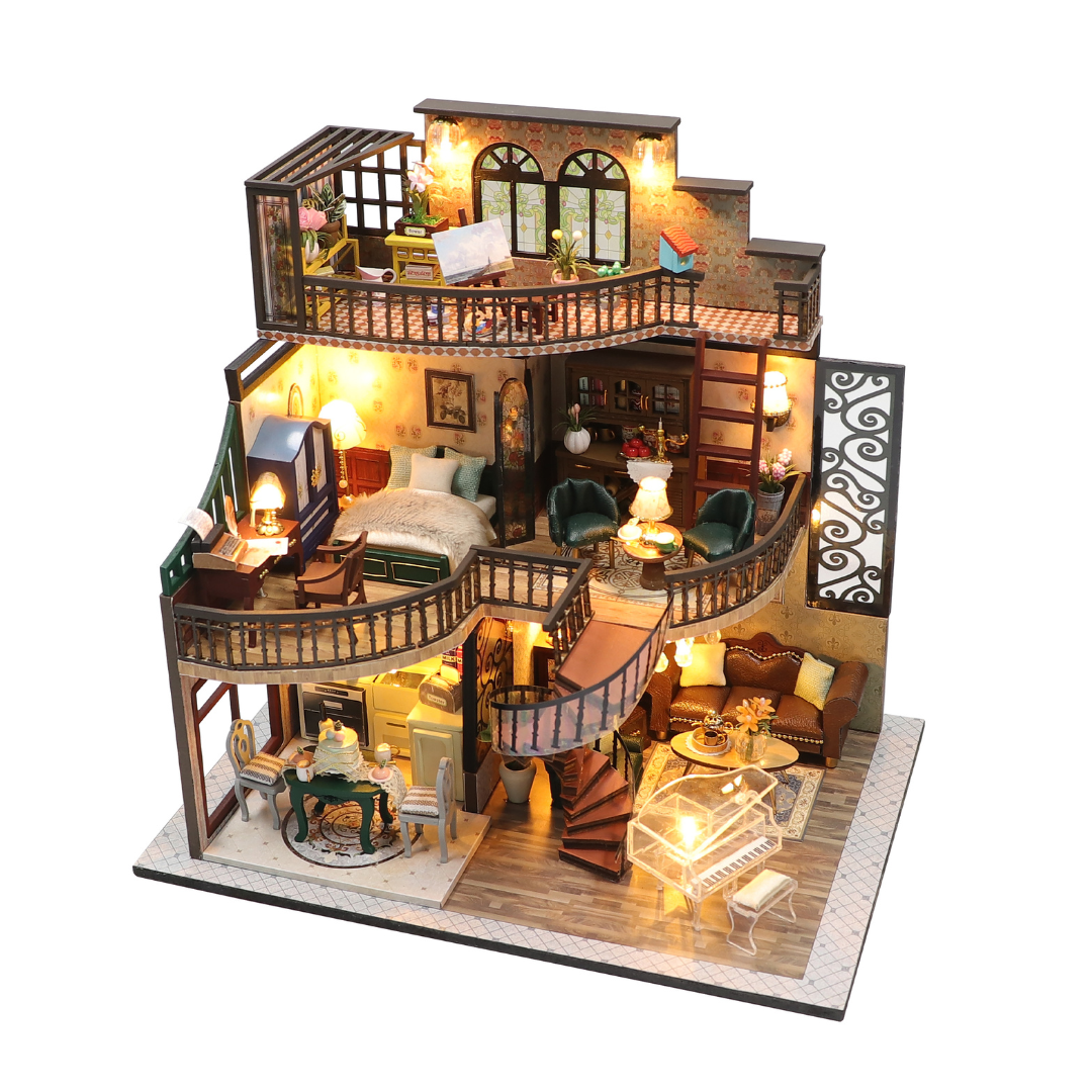 DIY Retro Style House Miniature Kit with Furniture And LED Light