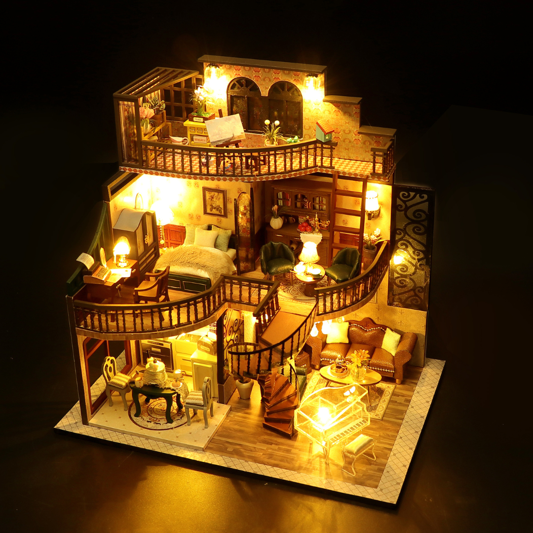 DIY Retro Style House Miniature Kit with Furniture And LED Light