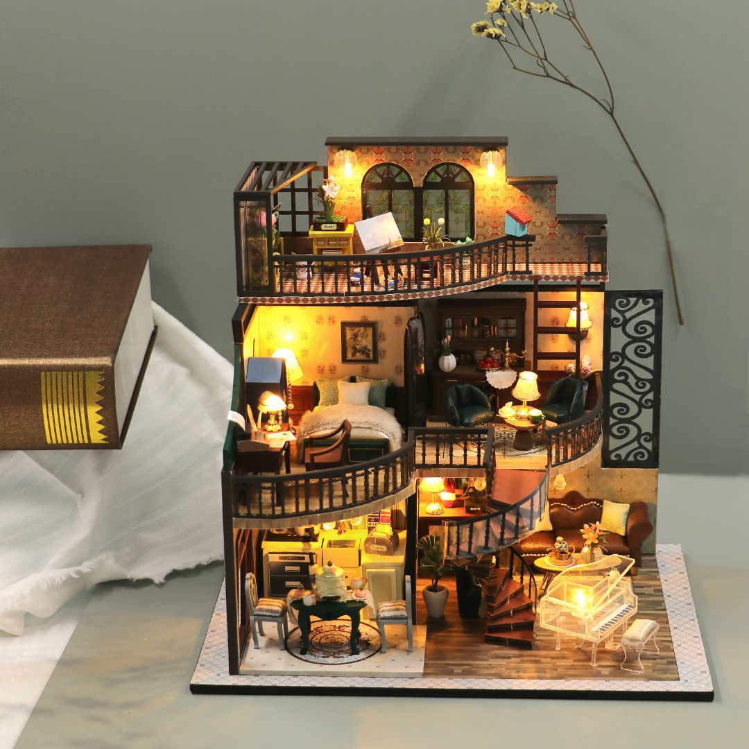 DIY Retro Style House Miniature Kit with Furniture And LED Light