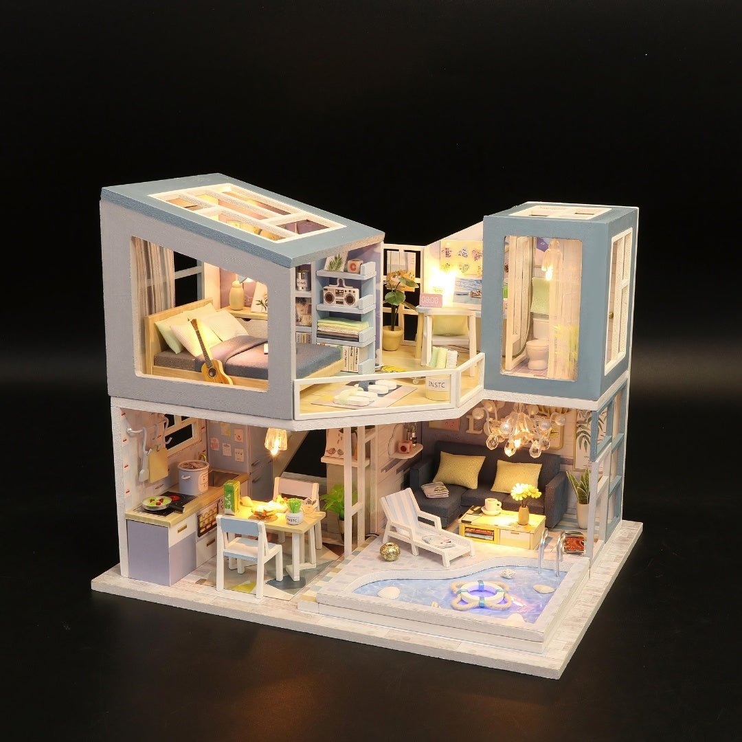 DIY miniature wooden house with furniture and LED light – creative home kit in Lebanon