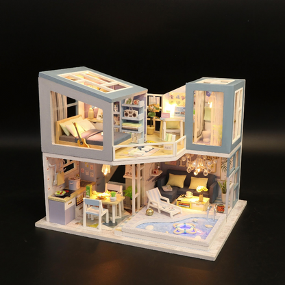 DIY Miniature Furniture Wooden House With LED Light