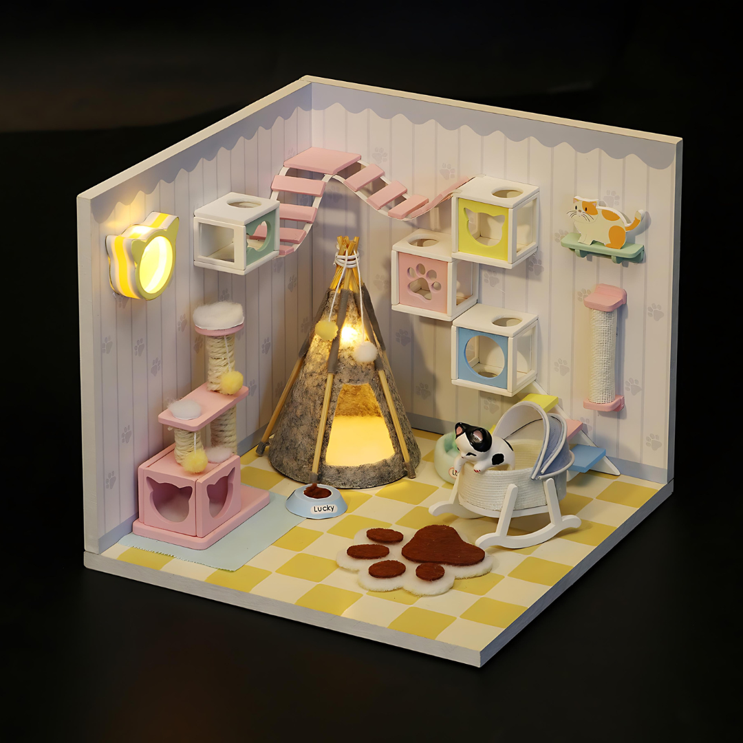 DIY Pink Pet House Miniature House With Led Light