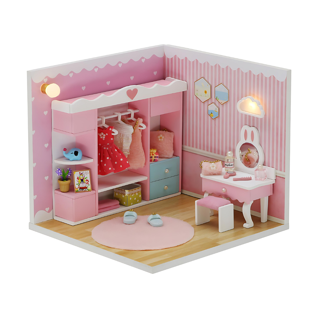 DIY 3d Wooden Miniature Children's Pink Dream Princess Room With LED Light