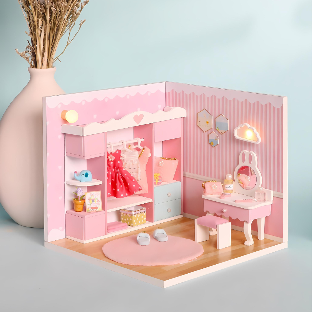 DIY 3d Wooden Miniature Children's Pink Dream Princess Room With LED Light