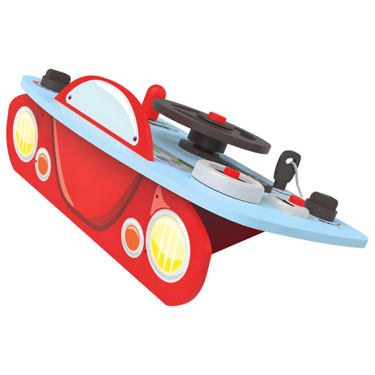 Speelse houten autocockpit