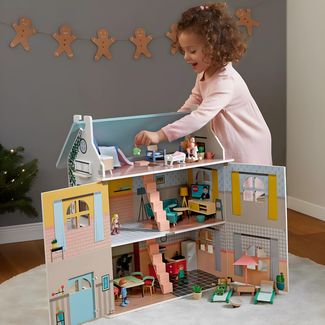 Playtive Wooden Dollhouse Cabinet 3 Floors - European Household