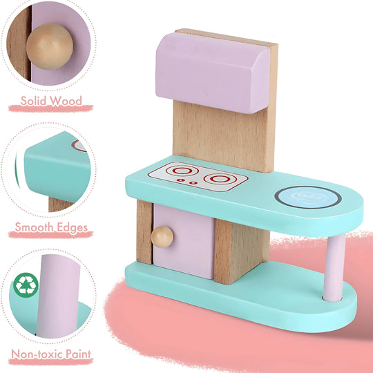 Wooden dollhouse furniture set 24 pieces for kids pretend play, solid wood toy gift available in Beirut Lebanon