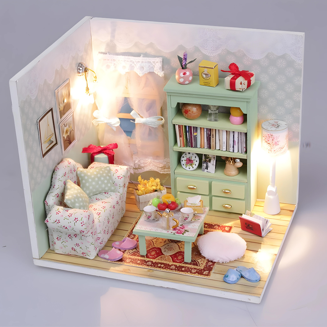 DIY Wooden Family Hall Miniature Dollhouse Kit With LED Light