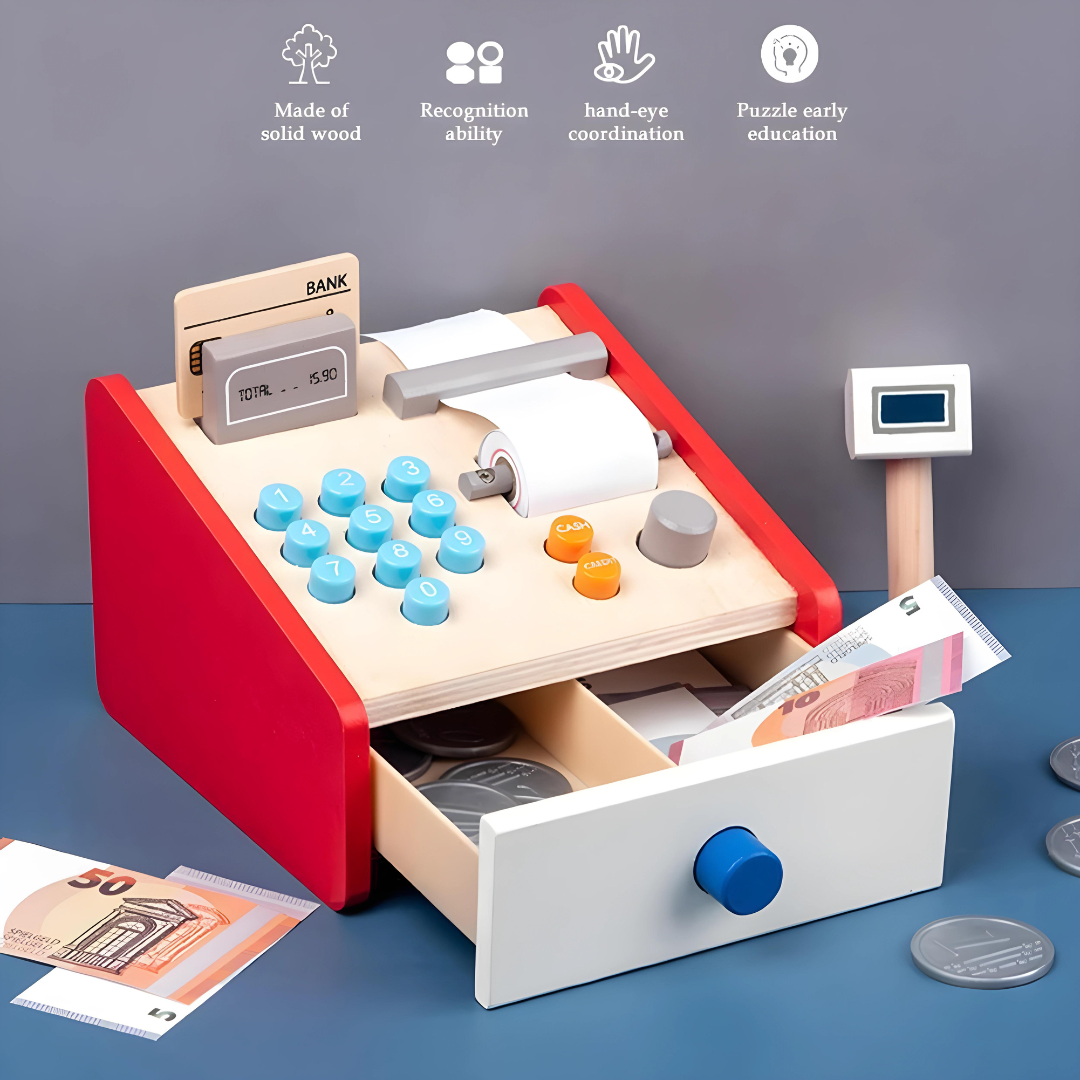 Wooden Cash Register For Kids 3 Years +