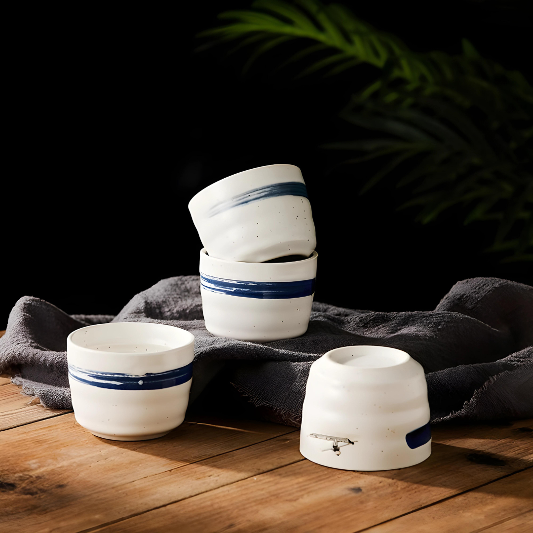 Ceramic Tea Pot Set 800ML White & Blue