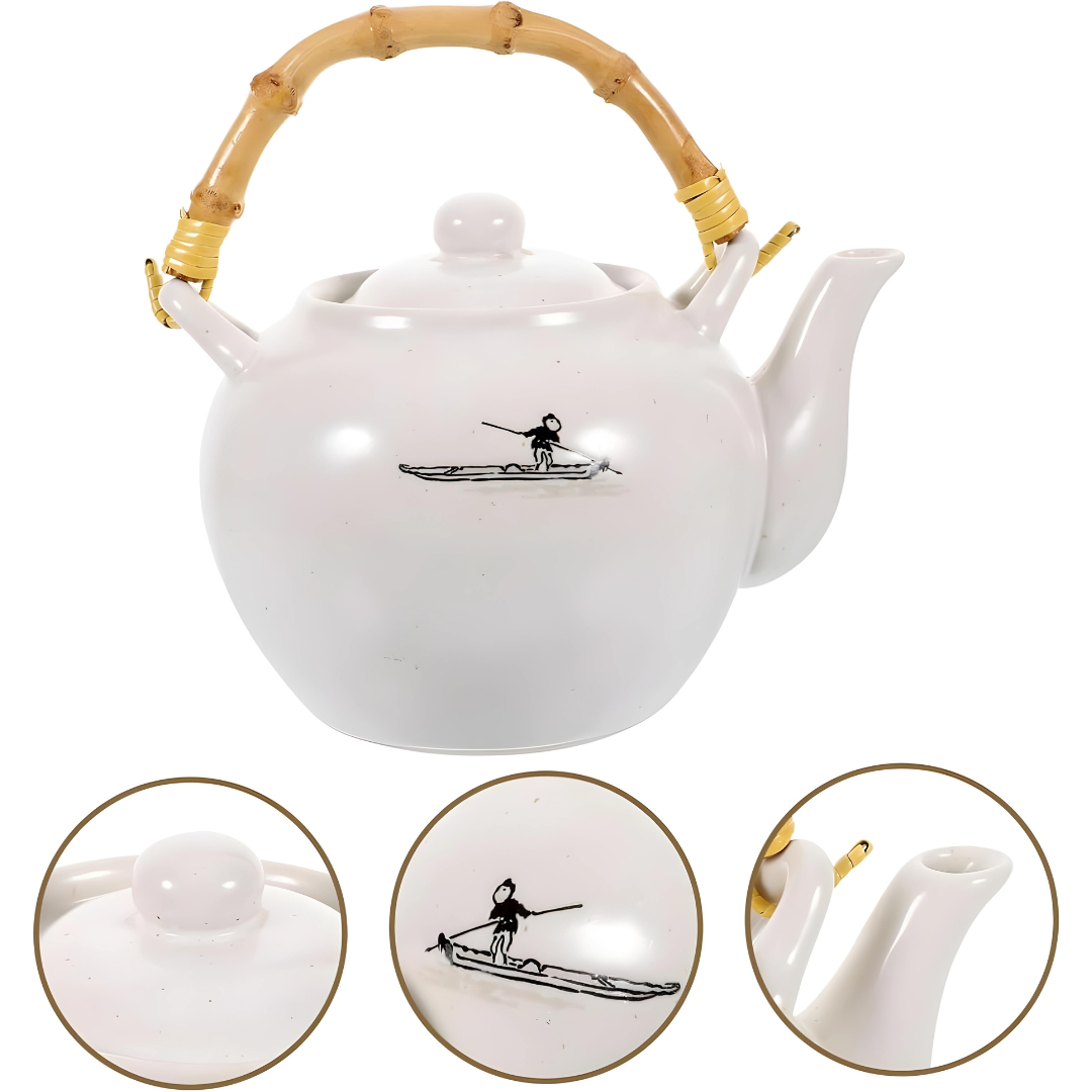 Ceramic Tea Pot Set 800ML White & Blue