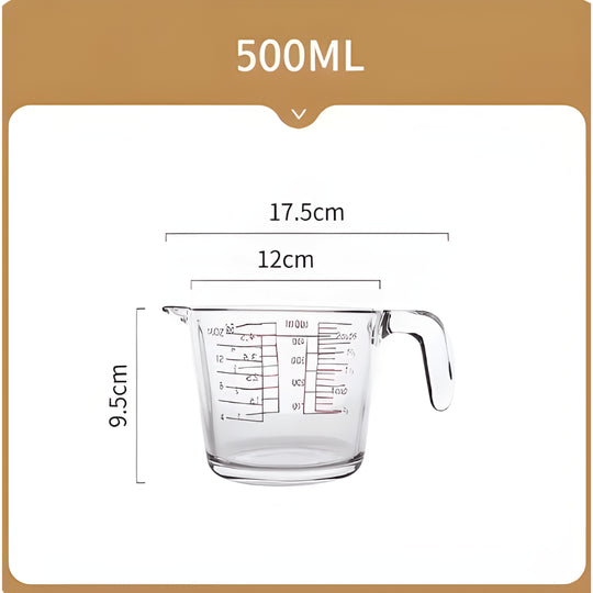 500 ml mondgeblazen maatbeker van hoog borosilicaatglas met handvat