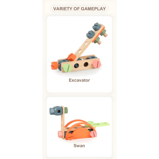 Vroege educatieve leermiddelen voor kinderen: houten reparatieset, gereedschapskist, speelgoed