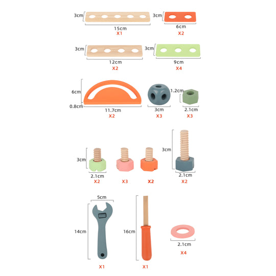 Vroege educatieve leermiddelen voor kinderen: houten reparatieset, gereedschapskist, speelgoed